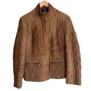 Brooks Brothers Women’s Suede Leather Jacket Size 12 Brown Quilted Moto Zip